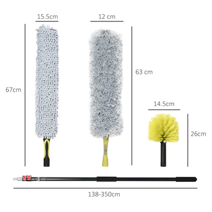 Extendable Feather Duster with Telescopic Pole 3.5m/11.5ft, Microfiber Duster Cleaning Kit with Bendable Head