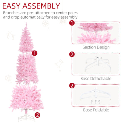 Pink Christmas Tree, 6FT Prelit Christmas Tree, Slim Artificial with Realistic Branches, Warm White LED Lights