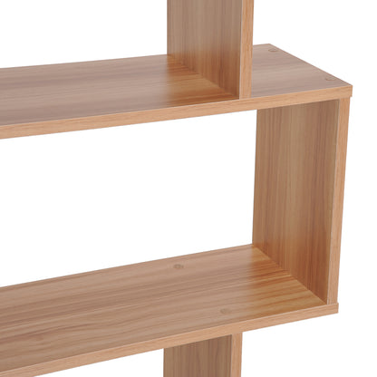 6 Tier Wooden Bookshelf Modern S-Shaped Shelf Unit Storage Display