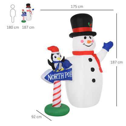 6ft Inflatable Snowman Penguin the North Ploe Sign Holiday Yard Decoration with LED Lights Lawn Blow Up Decor