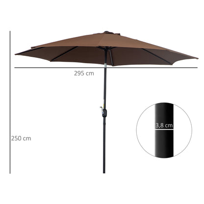 Steel Frame Round Market Patio Sun Umbrella Garden Parasol Outdoor Sunshade Canopy,  3x2.45m (Coffee)