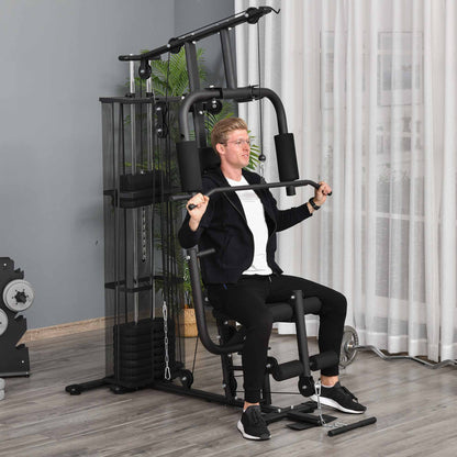 HOMCOM Multifunction Home Gym System Weight Training Exercise Workout Station Fitness Strength Machine for Body Training Black 