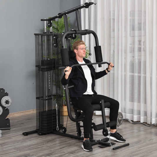 HOMCOM Multifunction Home Gym System Weight Training Exercise Workout Station Fitness Strength Machine for Body Training Black 