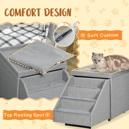 Dog Steps for Sofa, 4-Tier Pet Stairs for Small Medium Dogs and Cats, with Storage Compartment