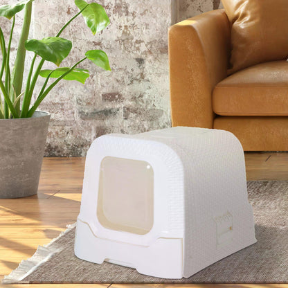 PawHut Cat Toilet, Kitty Litter Box, with Removable Tray, Fully Enclosed Design, Carry Handle White 