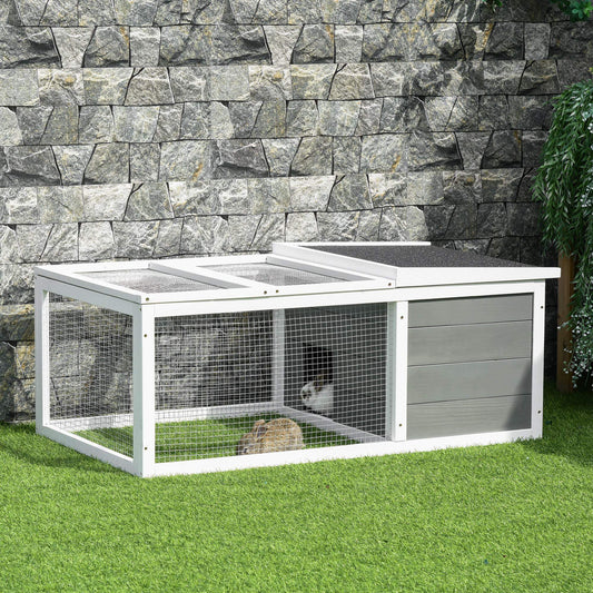 PawHut Indoor Outdoor Wooden Rabbit Hutch Small Animal Cage Pet Run Cover, with UV-resistant Asphalt roof and Water-repellent Paint 