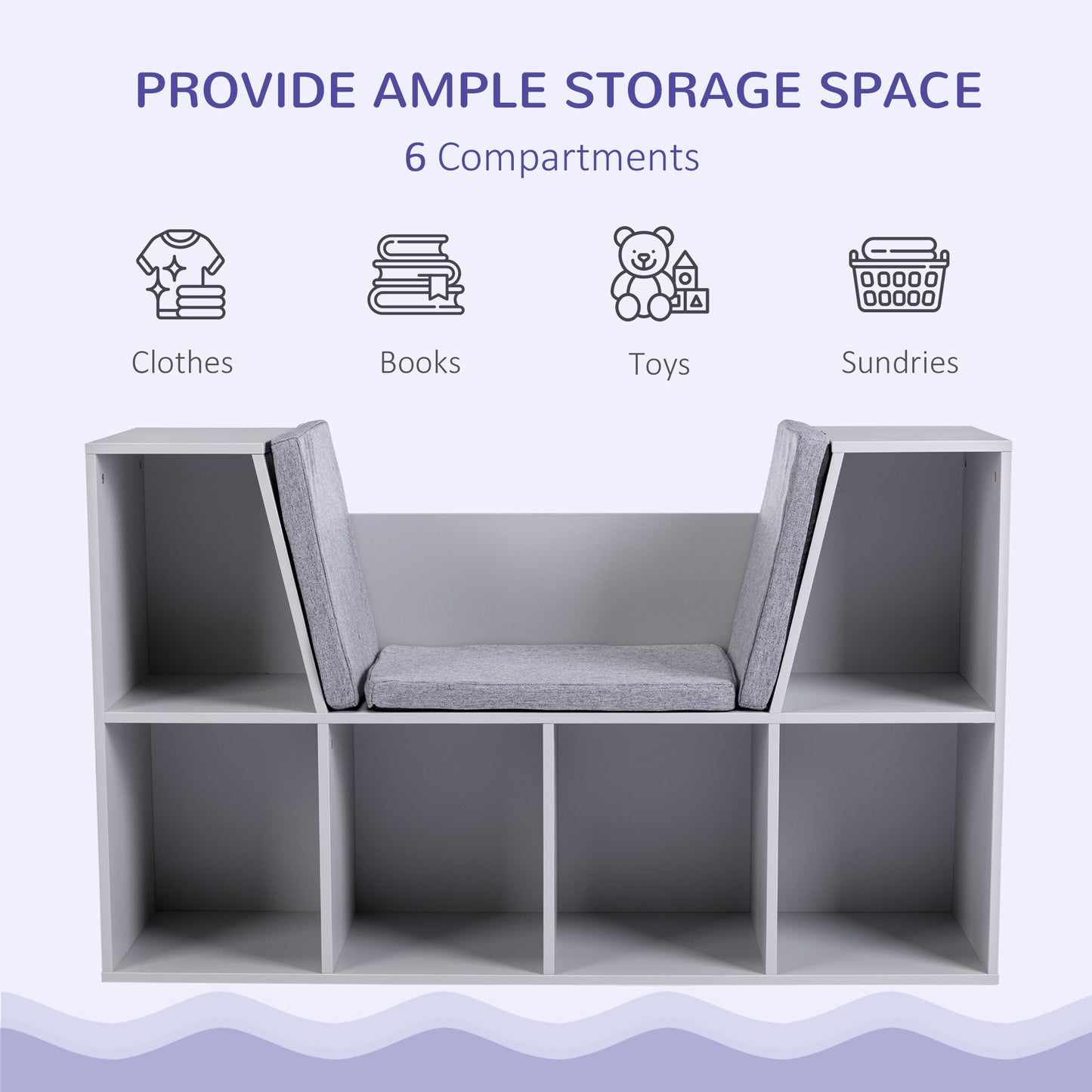 Childrens Bookcase with Storage, w/Reading Nook and Cushion, Multi-Purpose Storage Organizer for Bedroom, Living Room, Grey