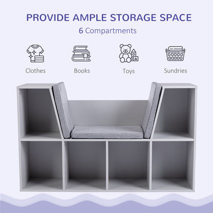 Childrens Bookcase with Storage, w/Reading Nook and Cushion, Multi-Purpose Storage Organizer for Bedroom, Living Room, Grey