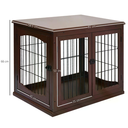 Small Dog Wooden Crate, 66cm Indoor w/ Metal Wire 3 Doors Latches Base Brown