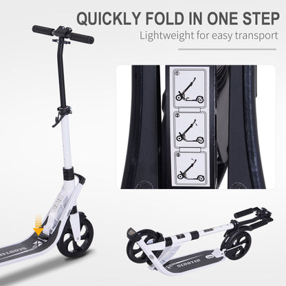 Foldable Kick Scooter, Adjustable Height, 93.5L x 38W x 95-105Hcm-White