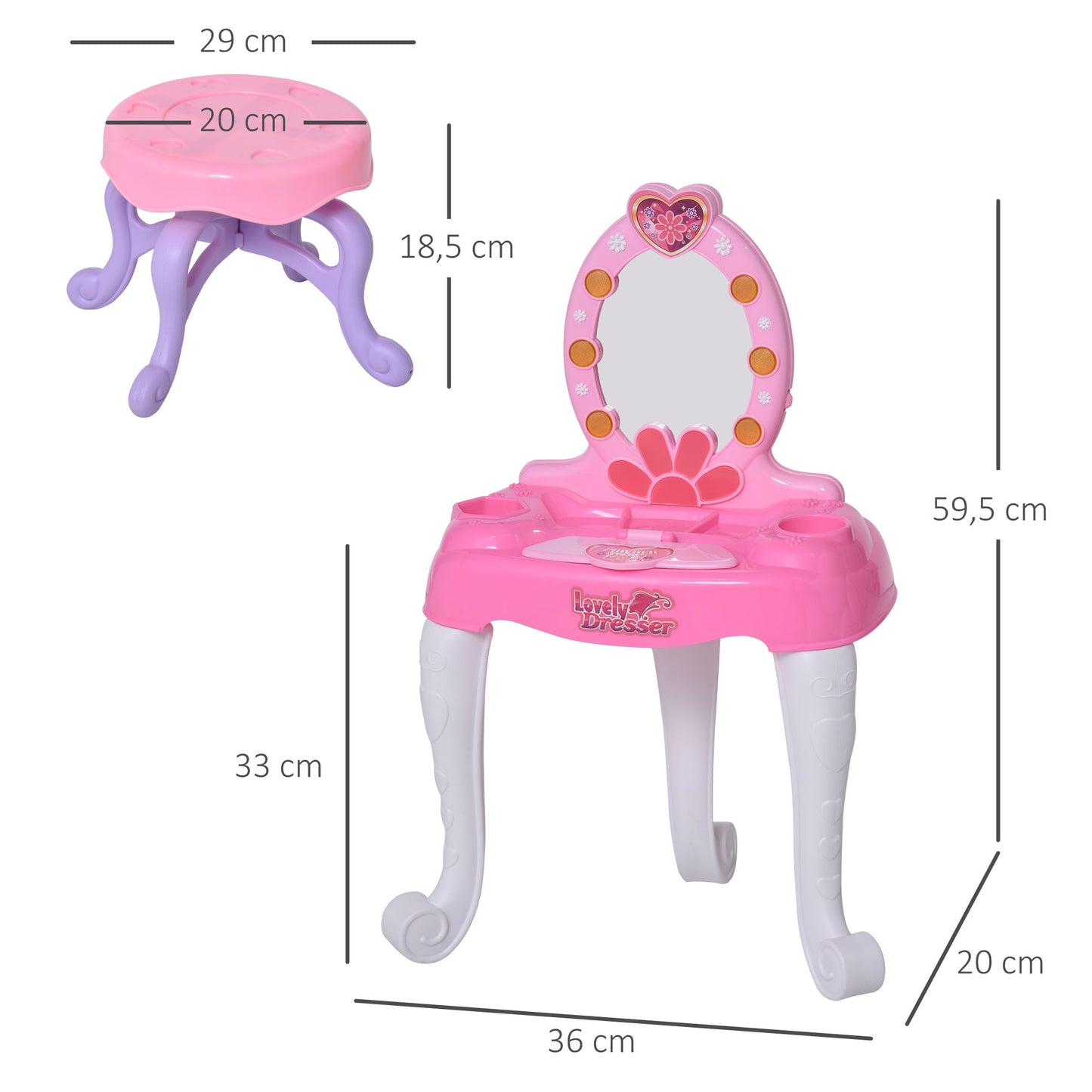 Childrens Makeup Table with Lights, Pink/White