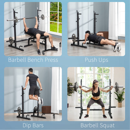 Multi-Function Barbell Squat Rack Stand, Heavy-Duty Strength Training Dumbbell Rack, Height Adjustable Weight Lifting Black