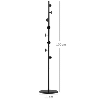 Coat Rack Stand Free Standing Hall Tree with 8 Round Disc Hooks for Clothes, Hats,Purses, Steel with Marble Base, Black