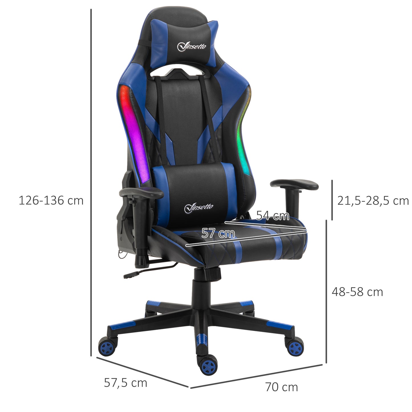 Gaming Chair with Led Lights, Lumbar Support, Swivel Home Office Computer Recliner High Back Gamer Desk Chair, Black Blue