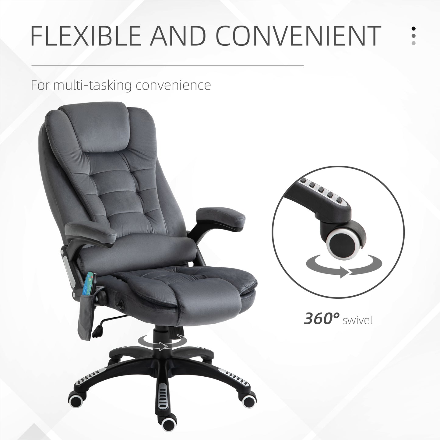 Executive Office Chair, Massage Office Chair, Office Chair, Burlap, 130°  Reclining, 360° Swivel Base, Velvet-Feel, Grey