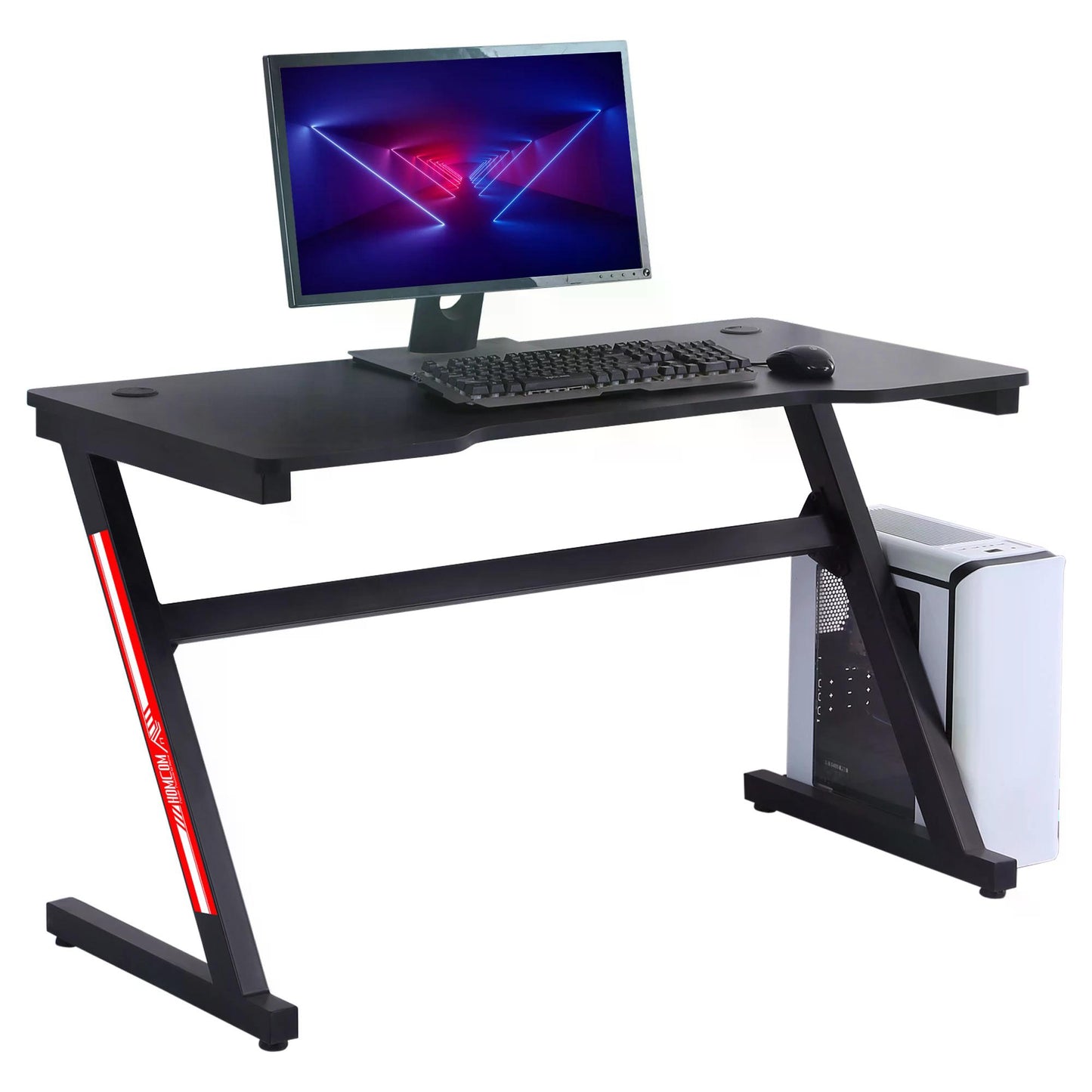 Small Gaming Desk, 1.2m Z-Shaped Racing Style Home Office Computer Table with 2 Cable Managements Black