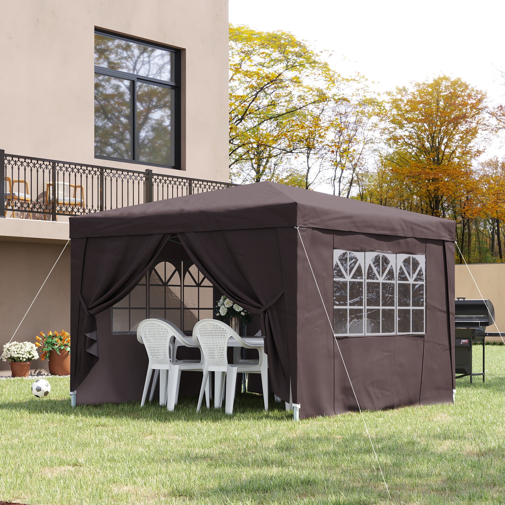 Outsunny Pop Up Gazebo Marquee, size (3m x3m)-Coffee