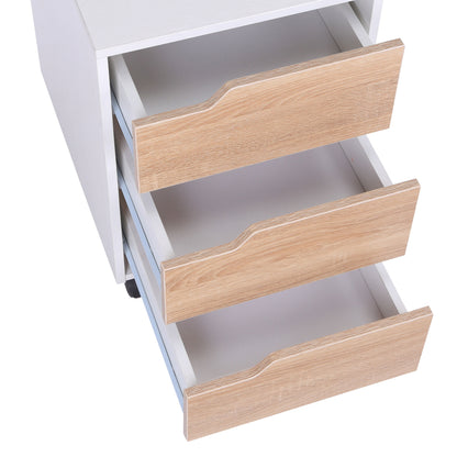 3 Drawer File Cabinet, Mobile, Lockable, MDF-Oak/White Colour