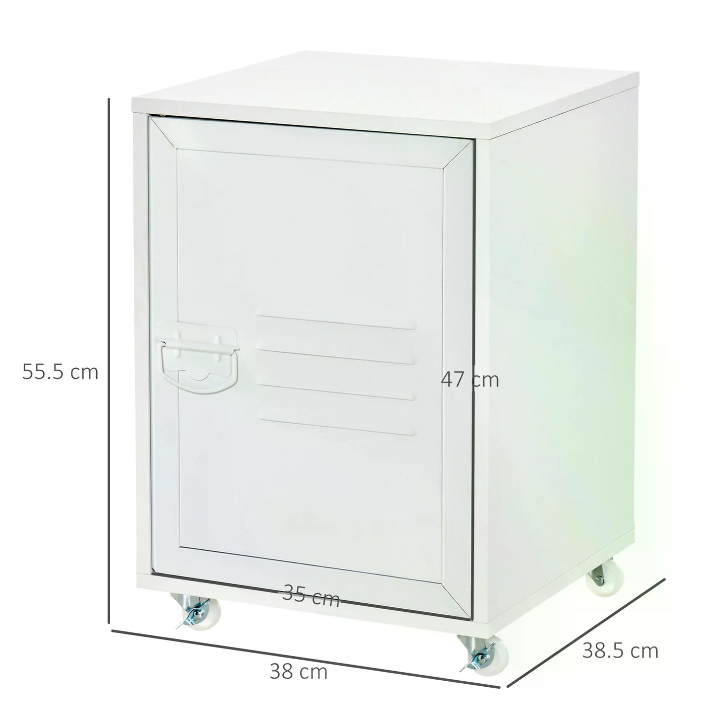 Filing Storage, White Filing Cabinet, File Cabinet, with Adjustable Shelf, Wheels & Metal Door for Home Office, Living Room