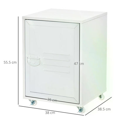 Filing Storage, White Filing Cabinet, File Cabinet, with Adjustable Shelf, Wheels & Metal Door for Home Office, Living Room