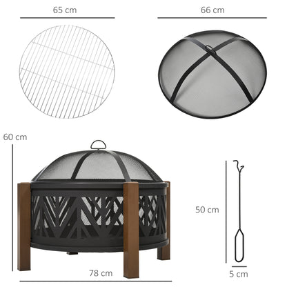 2-in-1 Outdoor Fire Pit Bowl with BBQ Grill Grate 30" Steel Heater with Spark Screen Cover, Fire Poker