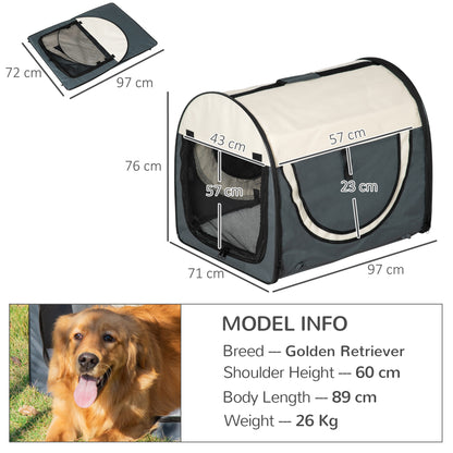 Large Medium Dog Crate Dog Carrier Dog Travel Crate Folding Fabric Soft 97Lx71Wx76Hcm-Grey