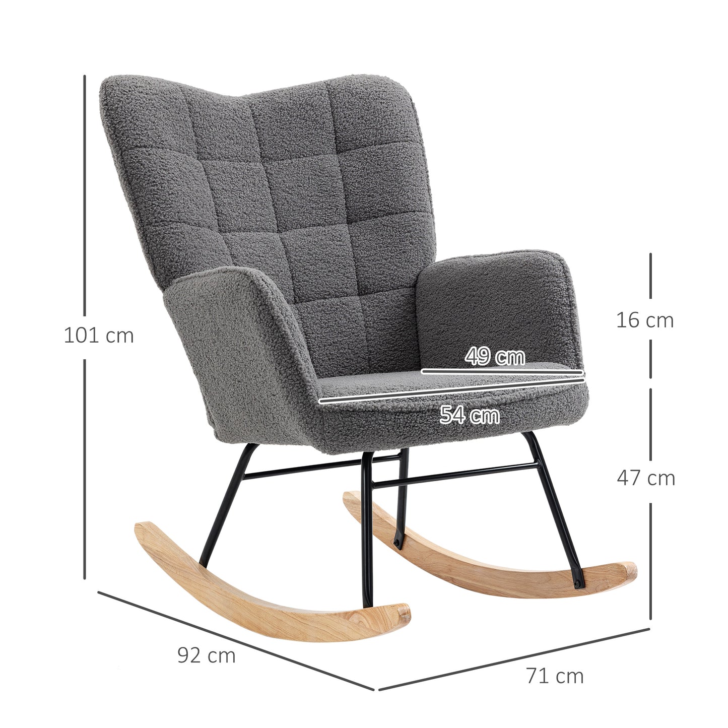 Boucle Rocking Chair, Berber Fleece Nursery Glider Rocker, Modern Armchair for Living Room, Dark Grey