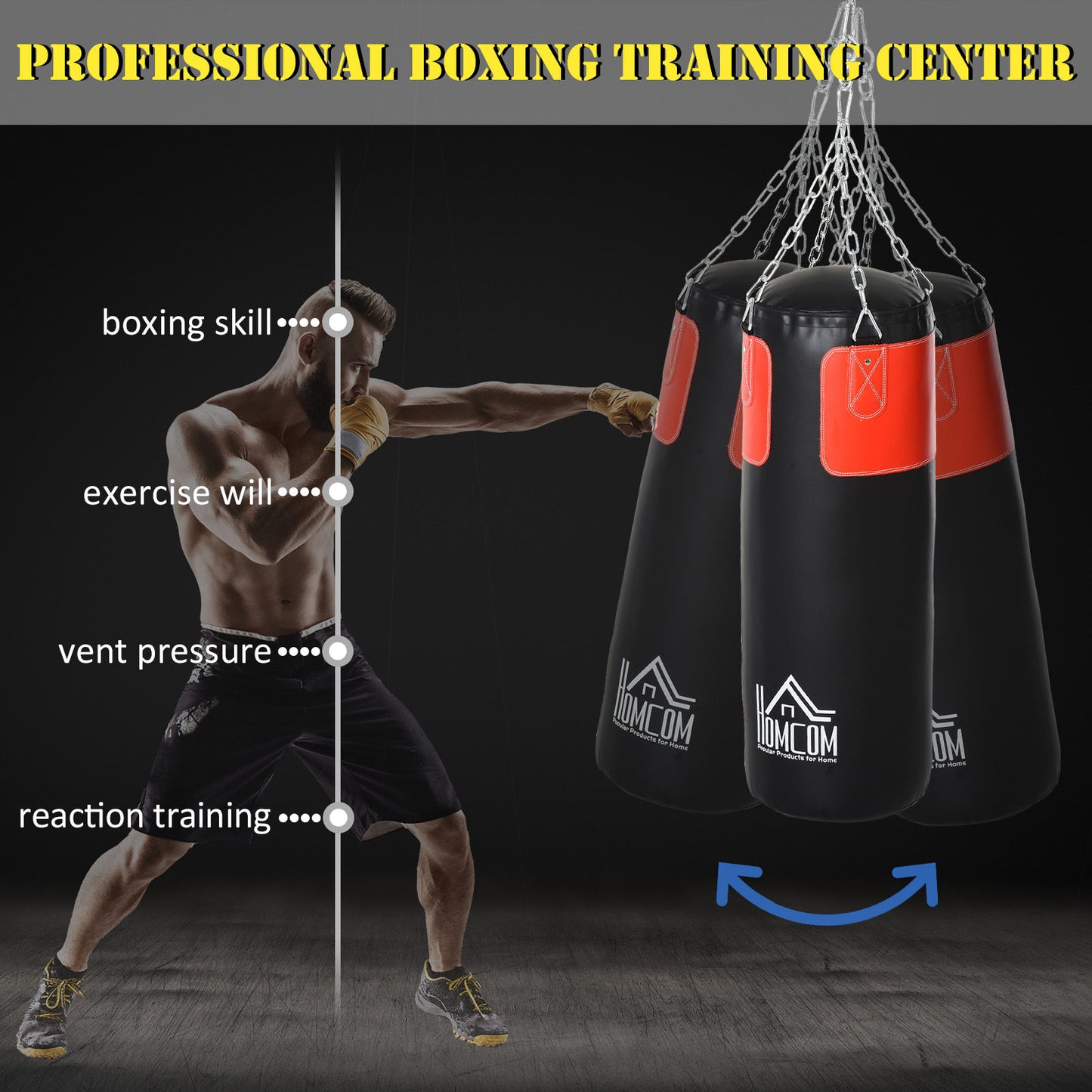 Boxing Punch Bag MMA Training Kickboxing with Hanging Chain Black