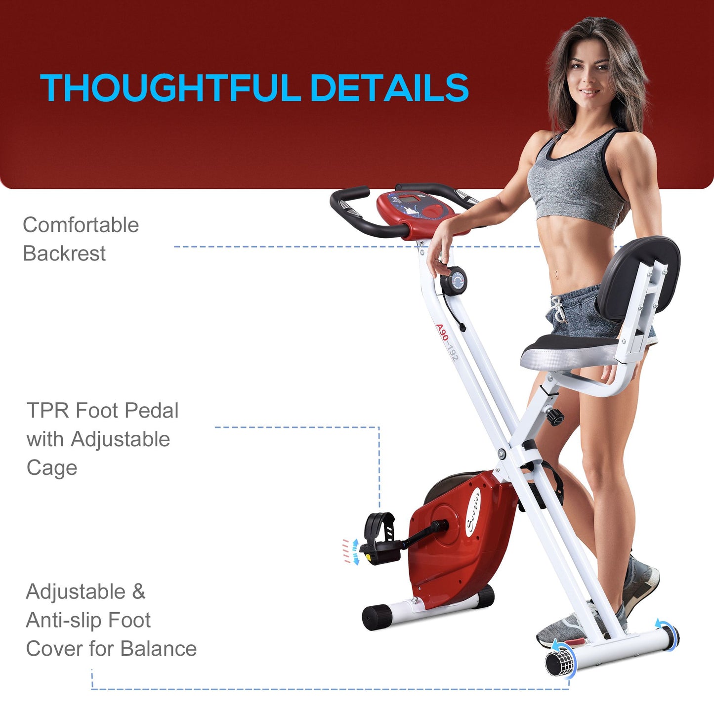 Foldable Exercise Bike, Steel Manual Resistance Exercise Bike w/ LCD Monitor spin exercise bike Red