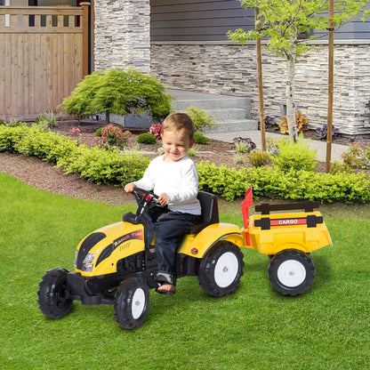 HOMCOM Kids Pedal Tractor with Trailer Excavator Ride on Digger Toy Construction Truck  