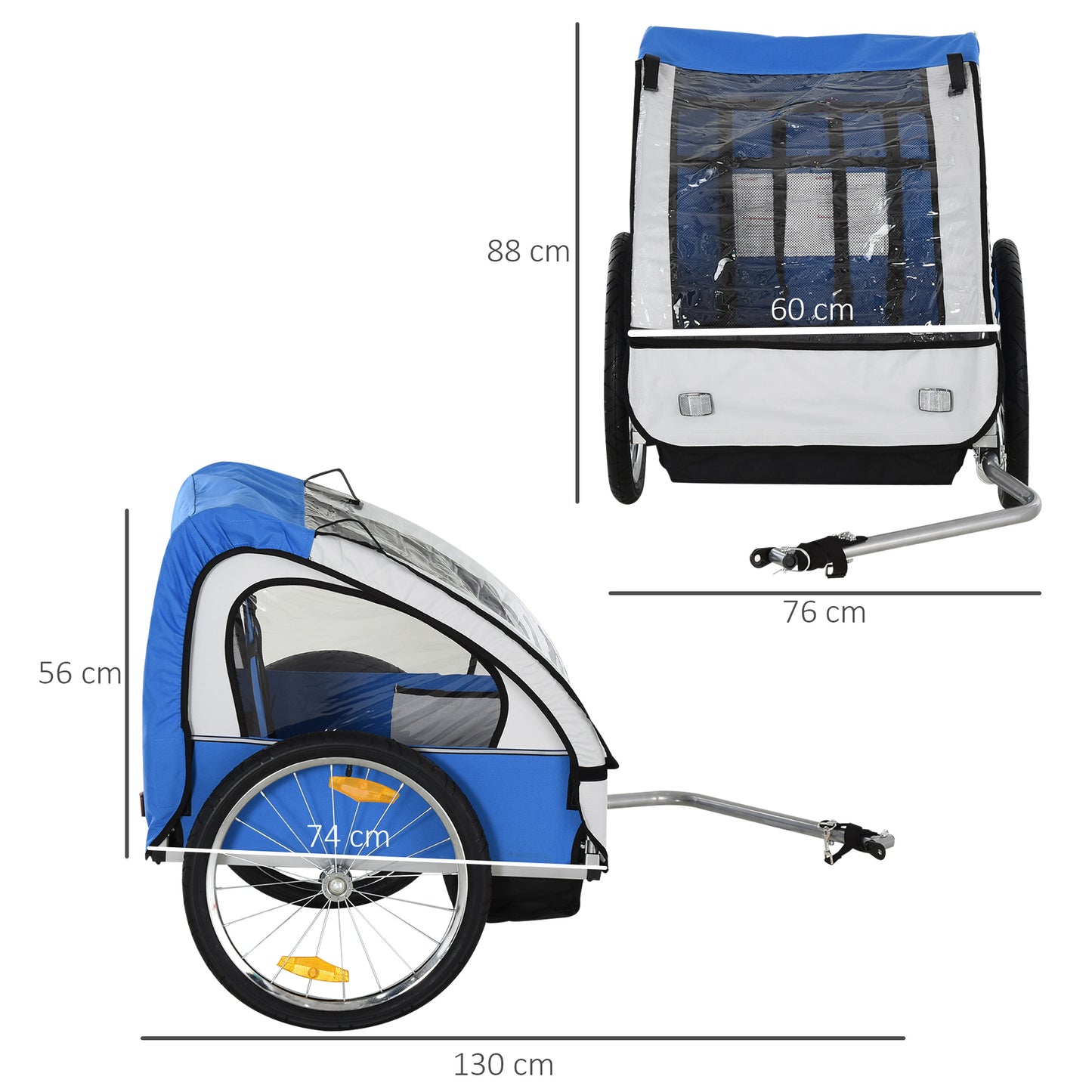 Steel Frame Children's 2-Seater Bicycle Trailer Blue