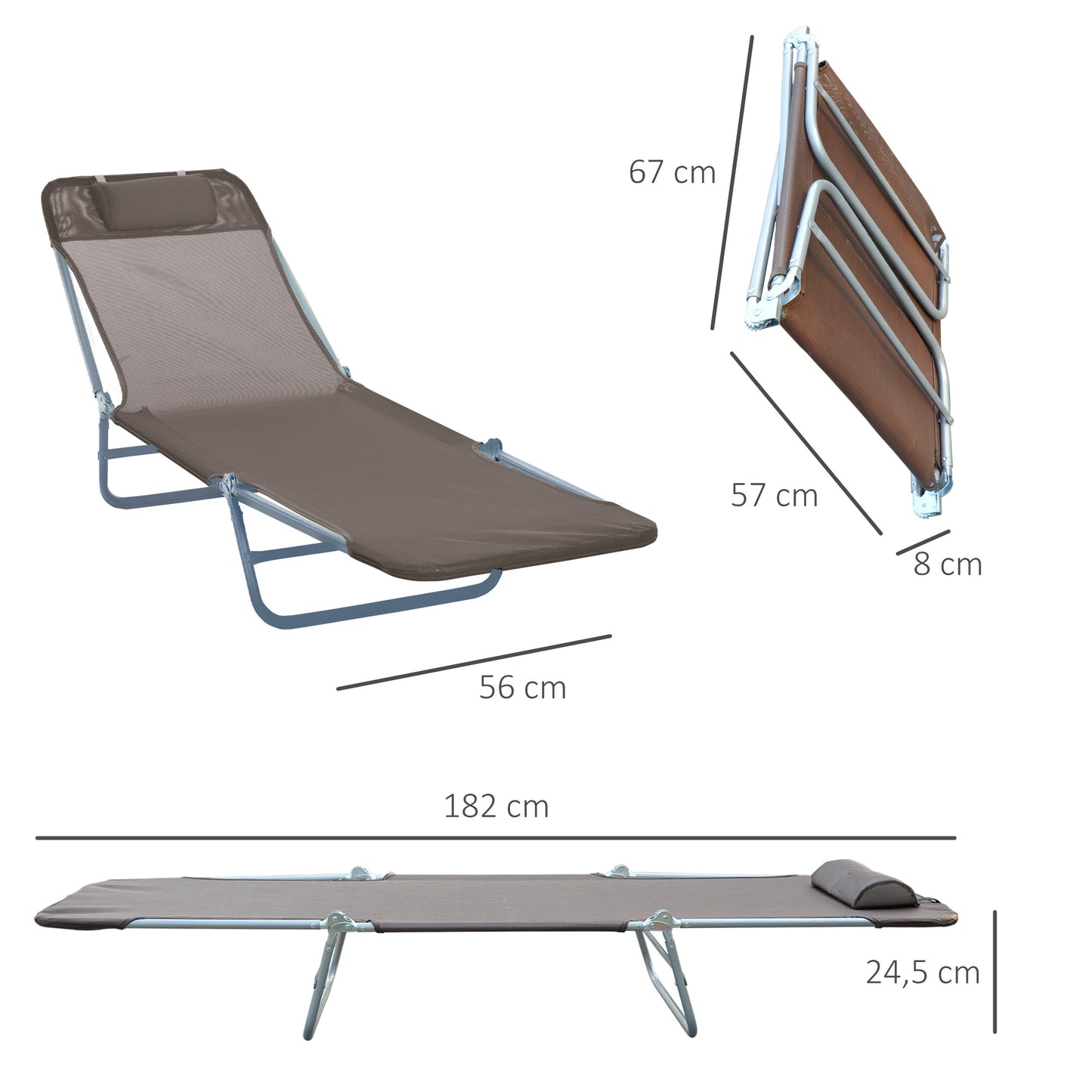 Garden Lounger Recliner Adjustable Sun Bed Chair-Coffee