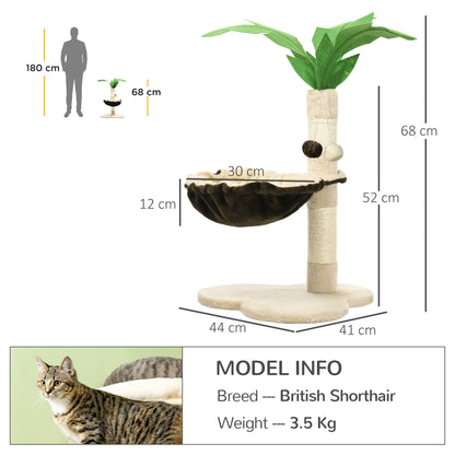 Cat Scratching Post, with Hammock, Climbing Tree for Kitten Coconut Tree Shaped Activity Center Beige