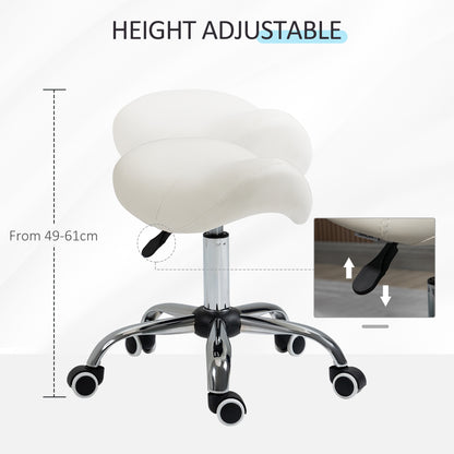 Beauty Stool,  360° Rotate Height Adjustable Salon Massage Spa Chair Hydraulic Rolling Faux Leather Cream