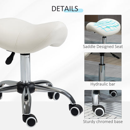 Beauty Stool,  360° Rotate Height Adjustable Salon Massage Spa Chair Hydraulic Rolling Faux Leather Cream