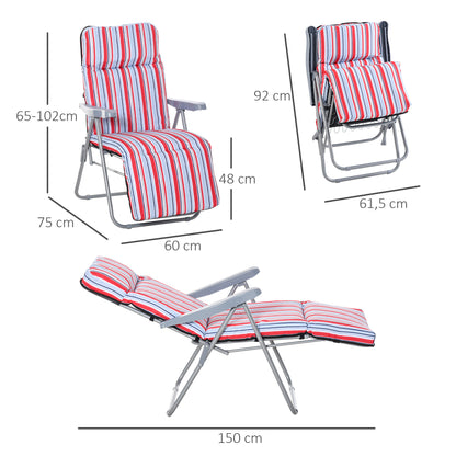 Set of 2 Garden Sun Lounger Outdoor Reclining Seat Cushioned Seat Foldable Adjustable Recliner Red and White