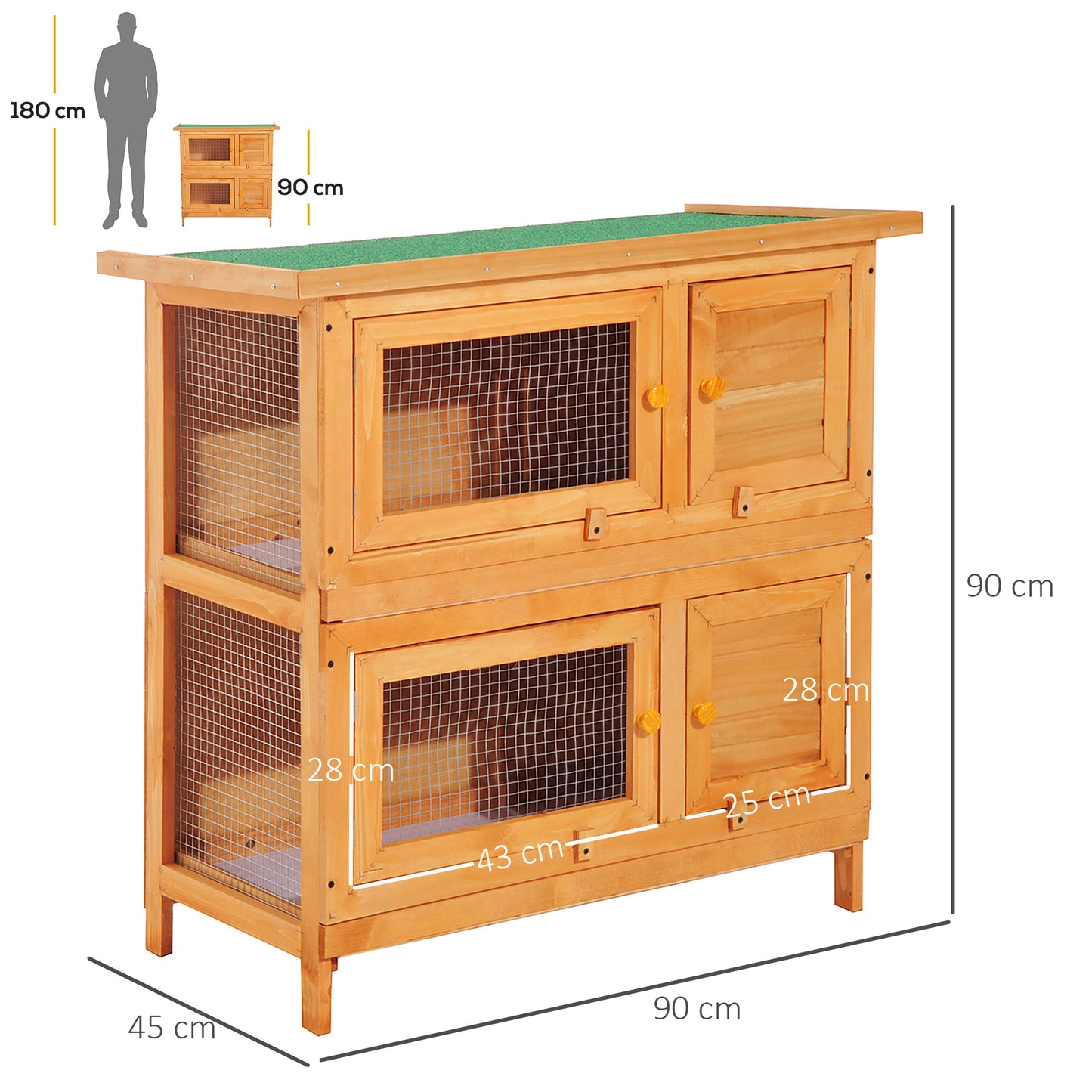 Rabbit House, 90cm 2 Tiers, Wooden Pet Cage W/ Run Bunny House