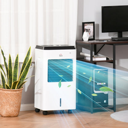 HOMCOM 3-IN-1 Portable Air Cooler, Heater, Humidifier with Ice Crystal Box, 3 Speed 3 Mode, 7.5 Hour Timer