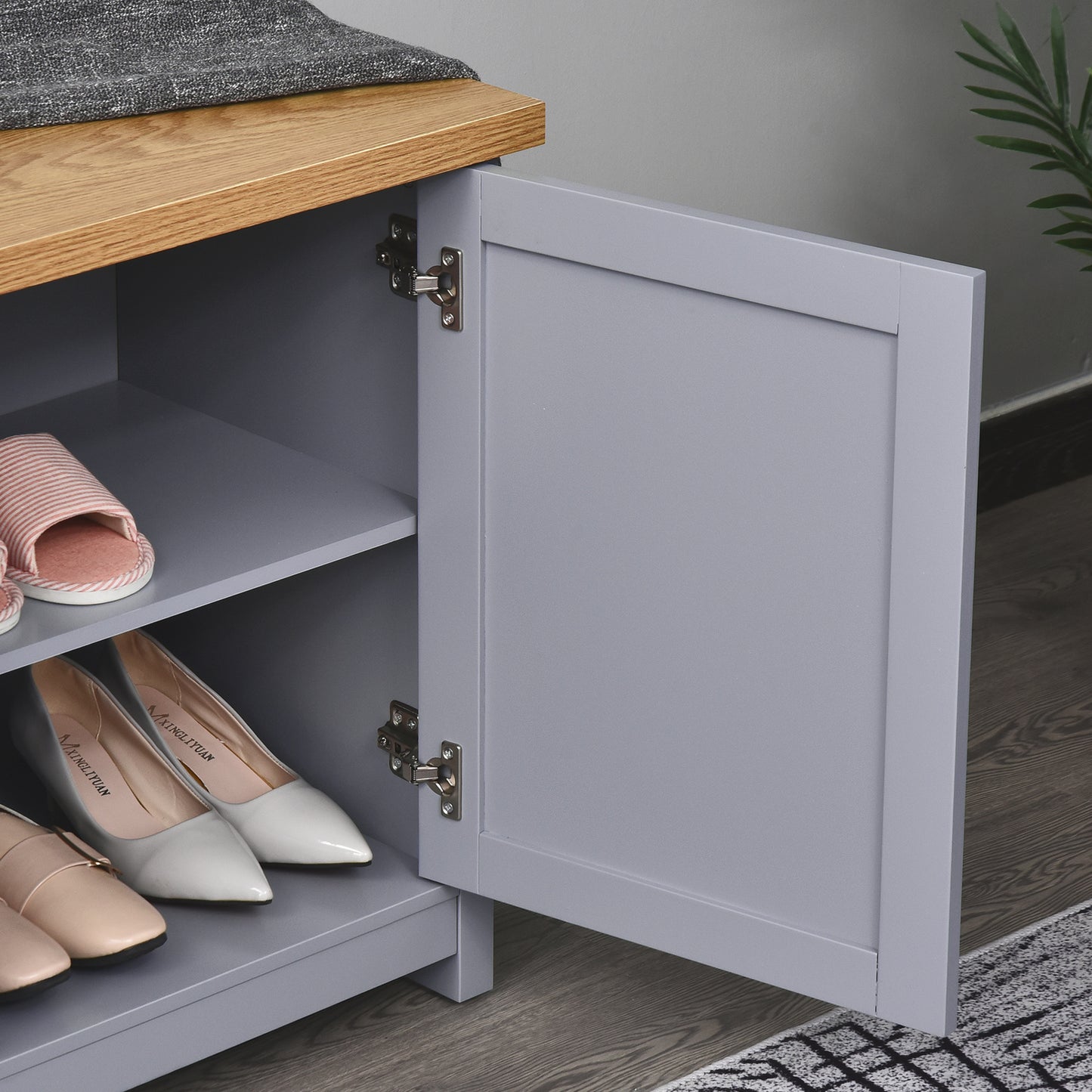 Shoe Cabinet Organisation Chic w/ 4 Storage Units Wood Effect Tabletop Hallway Home Grey