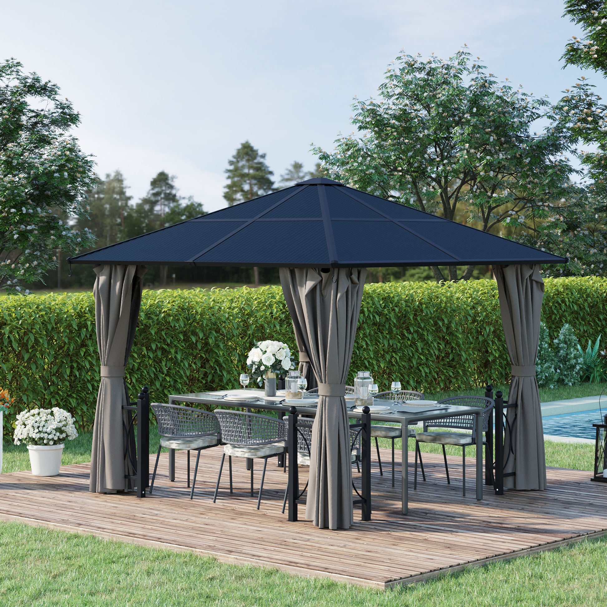 Outsunny 3m x 3m Outdoor Aluminium Alloy Gazebo w/ Curtains Dark Grey 