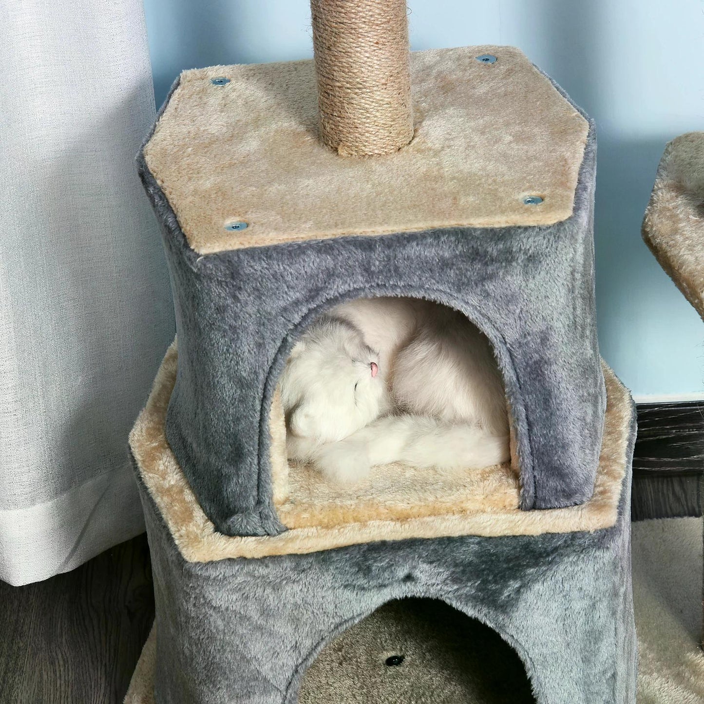 Cat Cave, 92cm Cat Tree Cat Tower, for Kitten, w/ Scratching Post, Cat Bed, Perch, Grey