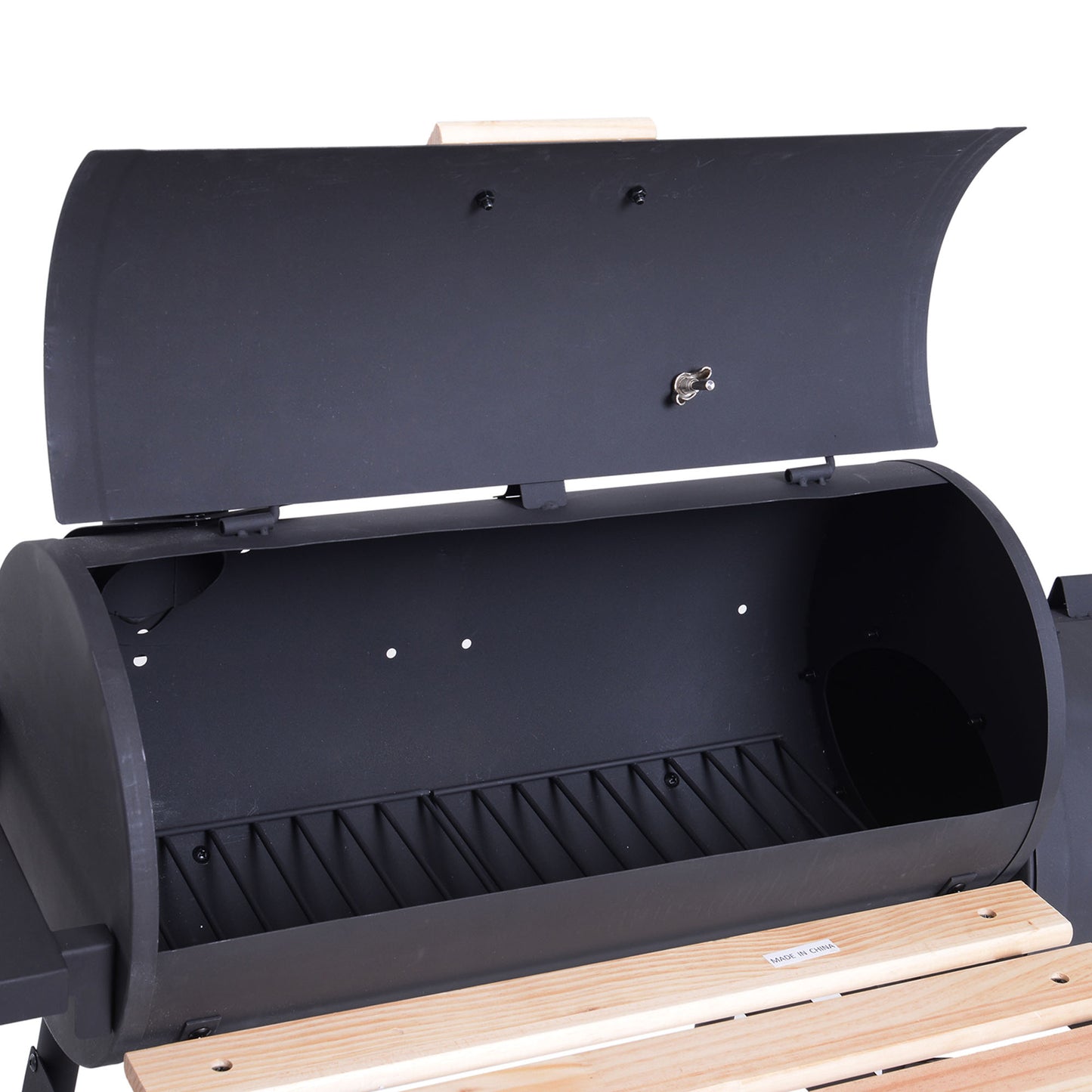 Portable Charcoal BBQ Grill, Cold-rolled Steel, Solid Wood, 124Lx53Wx108H cm-Black