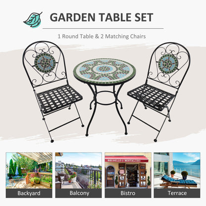 3 Pcs Garden Bistro Set-Mosaic, Metal