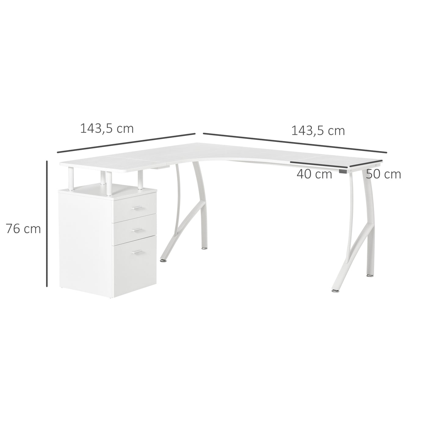 L-Shaped Office Desk w/ Storage Drawer Home Office Corner Industrial Style Workstation, White