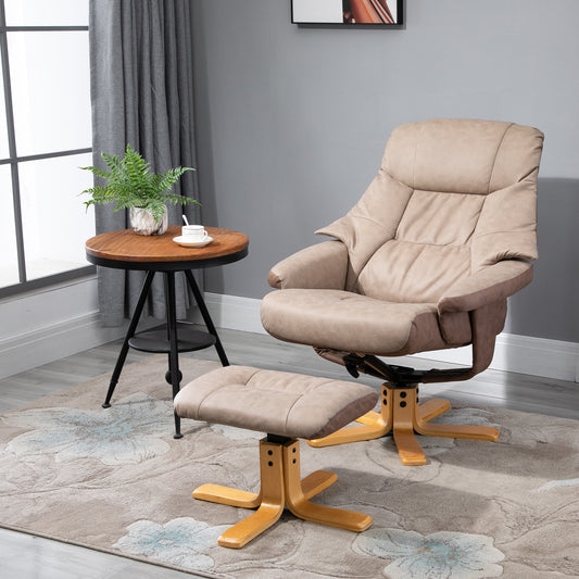 HOMCOM Brown Leather Recliner Chair, Fabric with Footstool Swivel Sofa  Duo Vintage w/ Wood Base Home Micro Fiber 