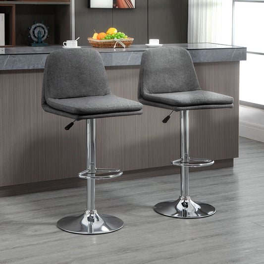 HOMCOM Swivel Bar Stools with High Back, Adjustable Bar Stools, for Kitchen Islands Set of 2, Fabric w/Footrest Grey 