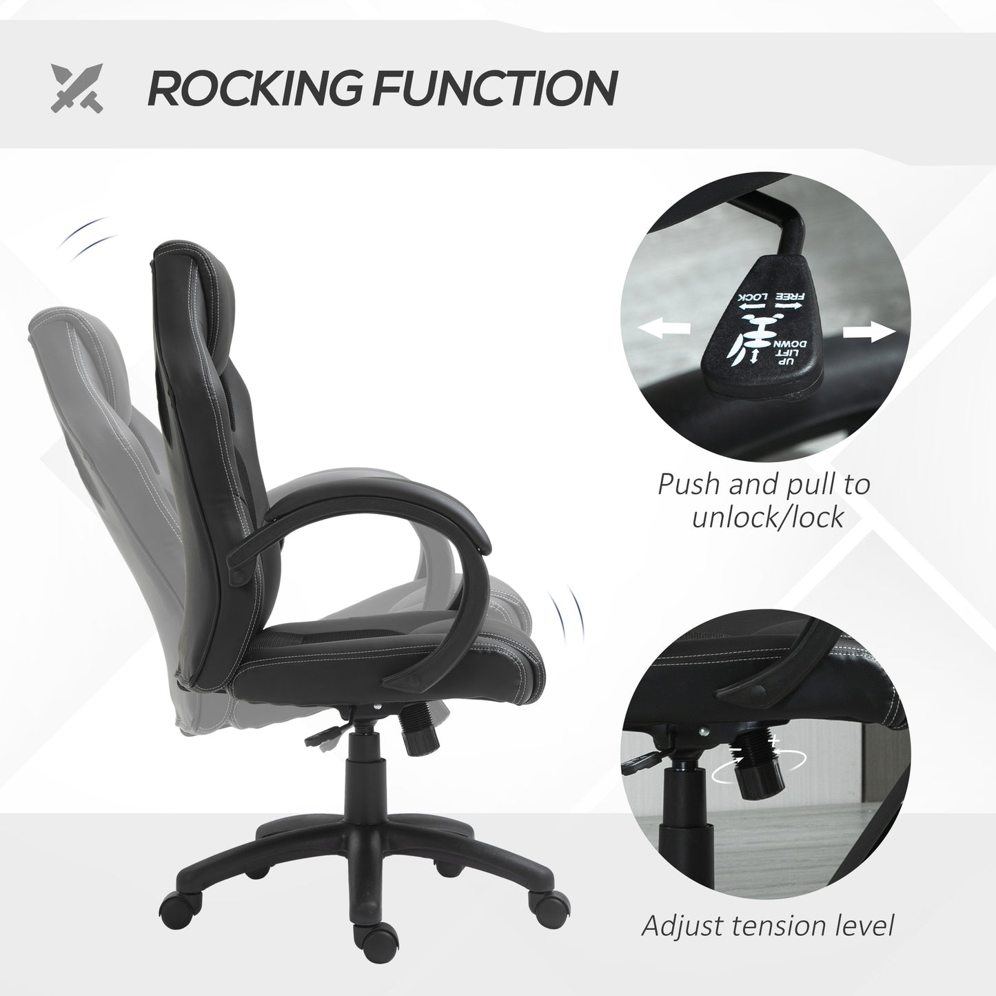 Homcom Office Chair Wheels Chair Computer Chair Home Office Chair Ergonomic Chair Racing Pu Leather Office Chair-Black