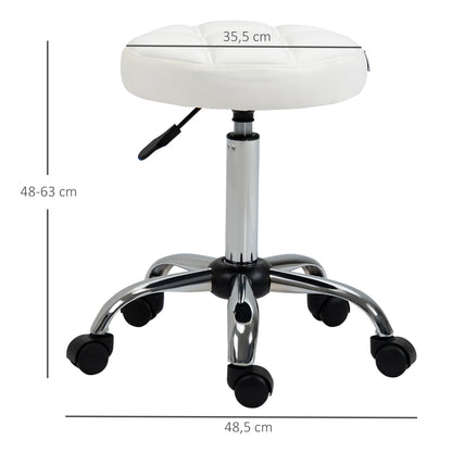 Beauty Stool, Set of 2, Armless , Height Adjustable on Wheels with PU Leather for Hairdressing, Spa, White