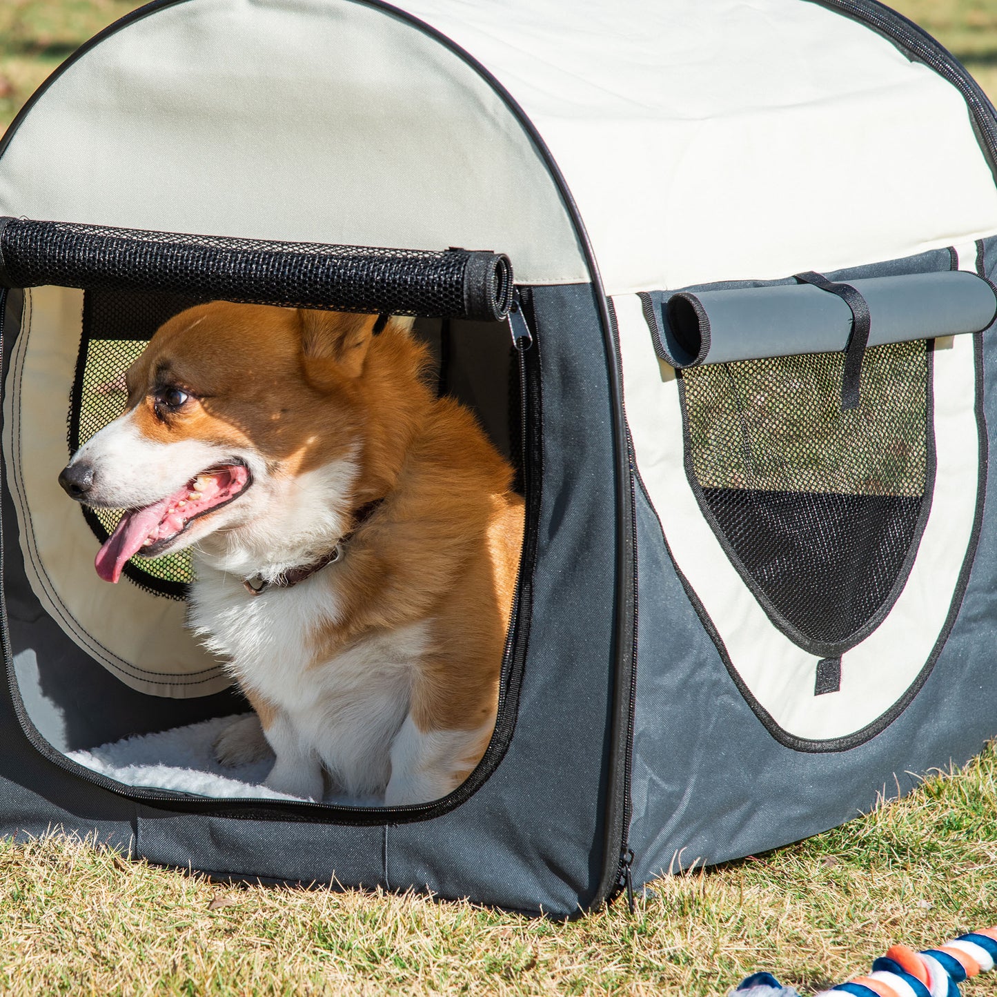 Small Dog Crate Dog Carrier Dog Travel Crate Folding Fabric Soft 70Lx51Wx59Hcm-Grey