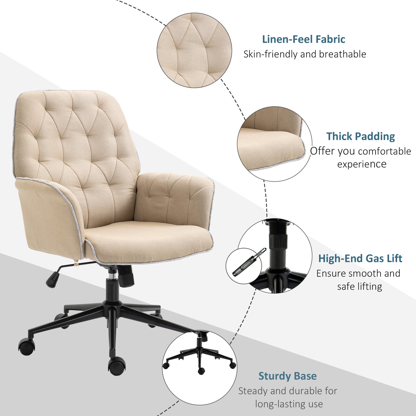 Beige Desk Chair, w/ Wheels Ergonomic